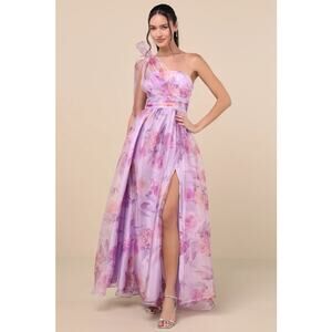 NWT Lulus Dramatically Lovely Lavender Floral One-Shoulder Maxi Dress Gala Sz XS